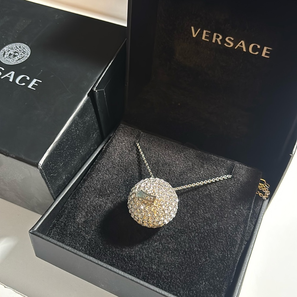 Versace silver crystal ball necklace